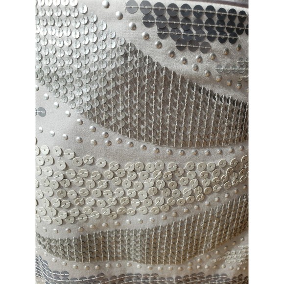 White House Black Market Women's Gray Silver Metallic Sequin Skirt Sz 6 & Blouse - Picture 5 of 13